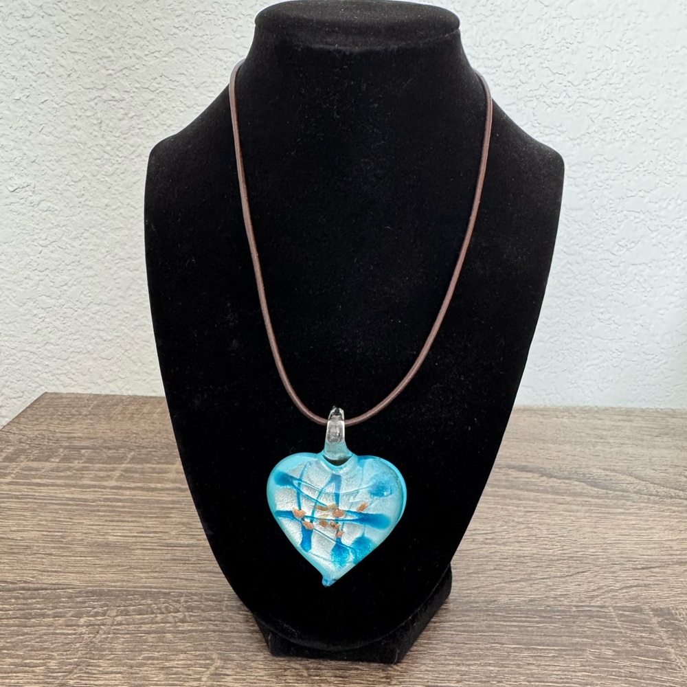 Vintage Blue Heart Pendant Necklace.